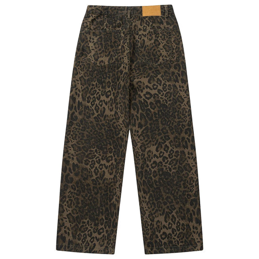 Baggy-Jeans aus Denim mit Leopardenmuster
